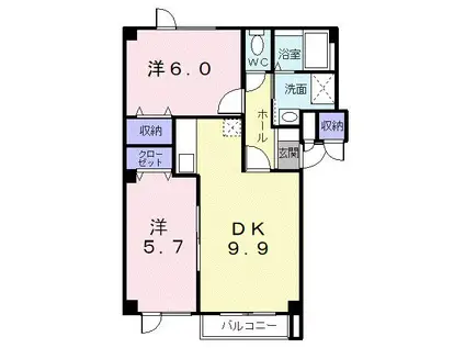 ルミエールロジュマンB(2DK/2階)の間取り写真