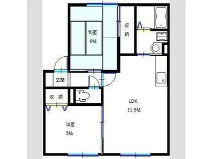 ソレジオ新町B・C(2LDK/1階)の間取り写真