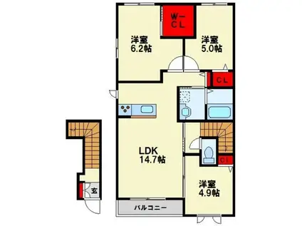 シャンティ  C棟(3LDK/2階)の間取り写真