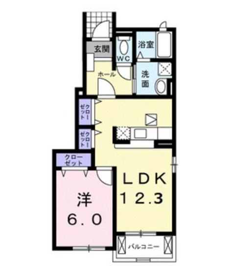 エアリーヴィラB(1LDK/1階)の間取り写真