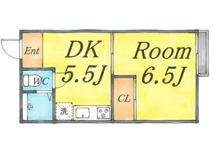 フラッツ星住(1DK/2階)の間取り写真
