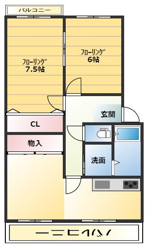 メゾンキャッスル(2LDK/4階)の間取り写真