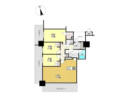 MJR熊本ゲートタワー(3LDK/2階)の間取り写真