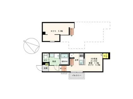 クラヴィエ(ワンルーム/1階)の間取り写真