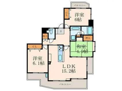 サンライフ黒崎駅前(3LDK/6階)の間取り写真