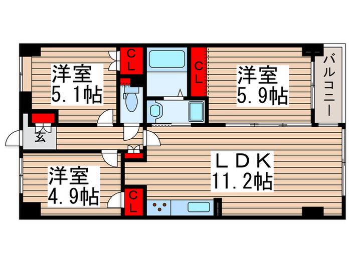 ISM武蔵浦和(3LDK/2階)の間取り写真