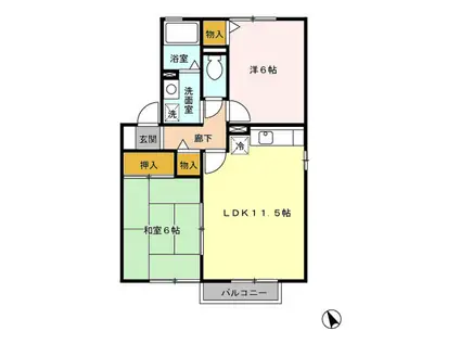 セジュールトキ(2LDK/2階)の間取り写真