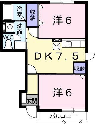 フォルモーント郷古II(2DK/1階)の間取り写真