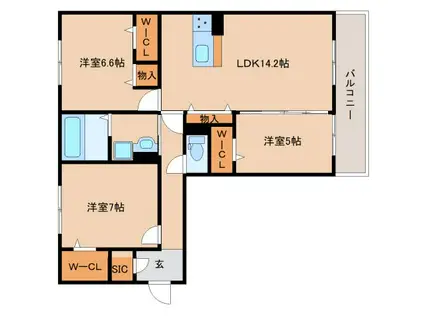 近鉄奈良線 新大宮駅 徒歩19分 3階建 築1年(3LDK/2階)の間取り写真