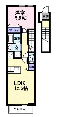 エクセレント大美野(1LDK/2階)の間取り写真