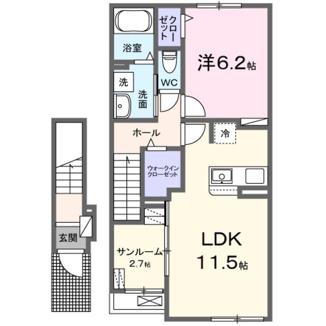 ソラリスB(1LDK/2階)の間取り写真