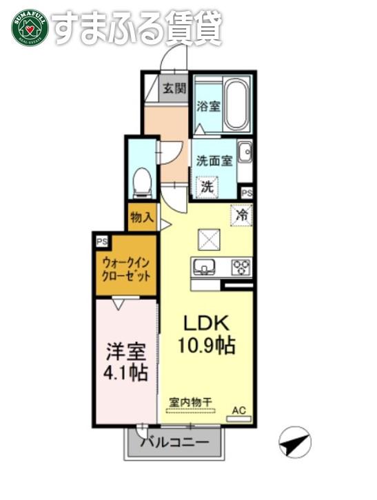 ヴィラ・クオーレII A棟(1LDK/1階)の間取り写真