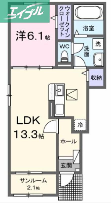 エスポワール昴B(1LDK/1階)の間取り写真