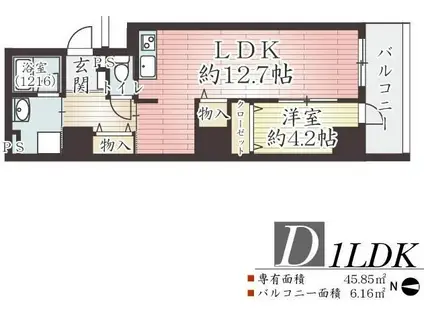 アーベル更紗北堀江(1LDK/2階)の間取り写真