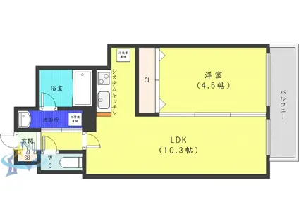 レジディア南一条イースト(1LDK/13階)の間取り写真