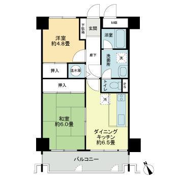 ライオンズマンション久留米(2DK/5階)の間取り写真