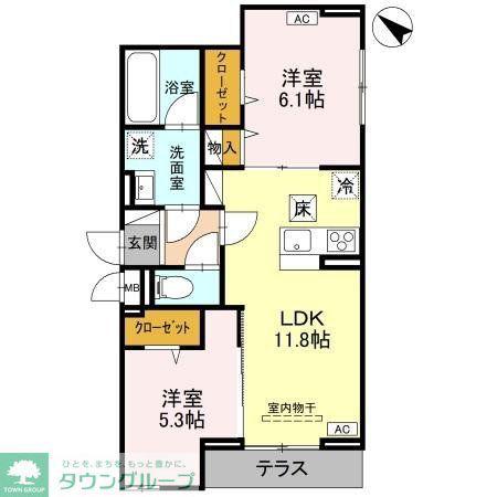 クレール・メゾン(2LDK/1階)の間取り写真