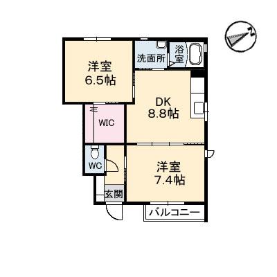 パインデューA棟(2DK/1階)の間取り写真