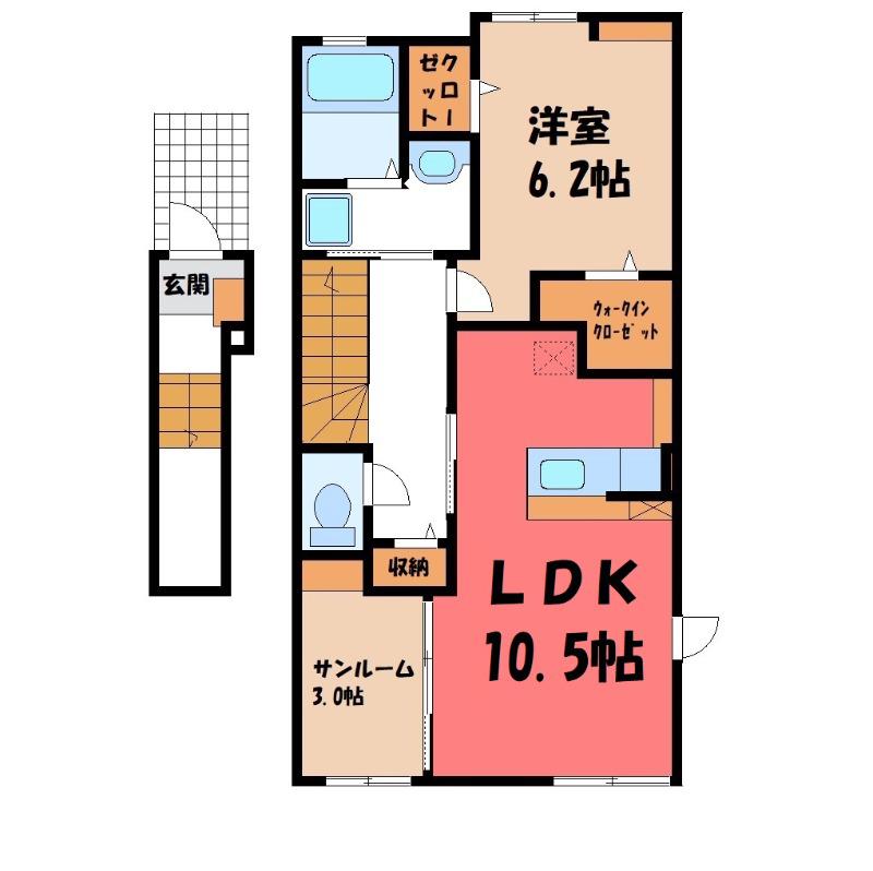 フォックス ゲート M(1LDK/2階)の間取り写真