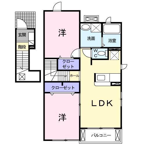 サムエルグレイスB(2LDK/2階)の間取り写真