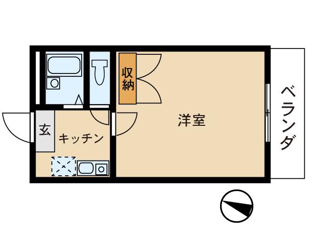 トライアングル(1K/2階)の間取り写真