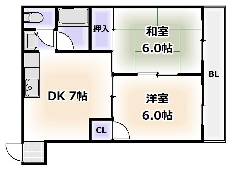 青風ハイツ(2DK/3階)の間取り写真