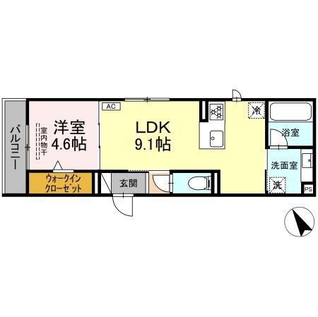 ワイズヴィラ岐南イースト(1LDK/3階)の間取り写真