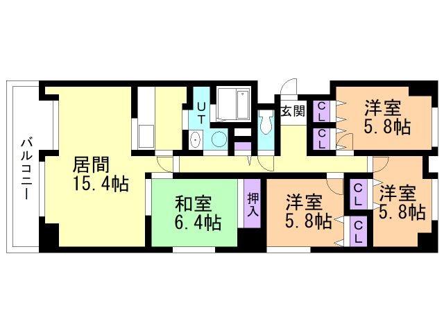 ハイライフ室蘭(4LDK/2階)の間取り写真