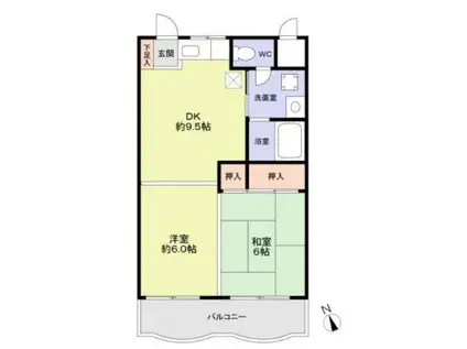 ケイガーデンアベ(2DK/1階)の間取り写真