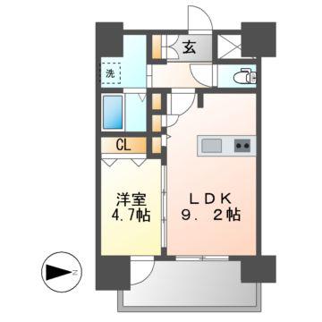 ファステートNAGOYA今池バレンシア(1LDK/9階)の間取り写真