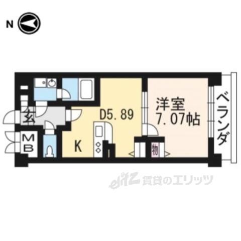 コンフォーレ栗栖野(1DK/4階)の間取り写真