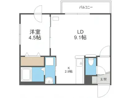 アルテ水車町(1LDK/3階)の間取り写真