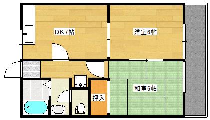 アビタシオン庚午 B棟(2DK/1階)の間取り写真