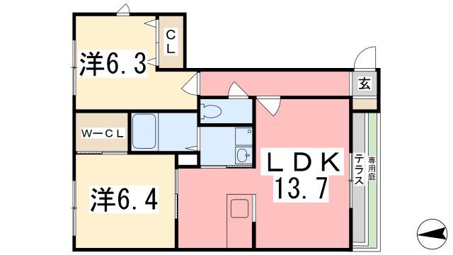 メゾン ルーチェ A棟(2LDK/1階)の間取り写真