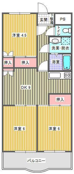 ルーラルハイツ(3DK/2階)の間取り写真