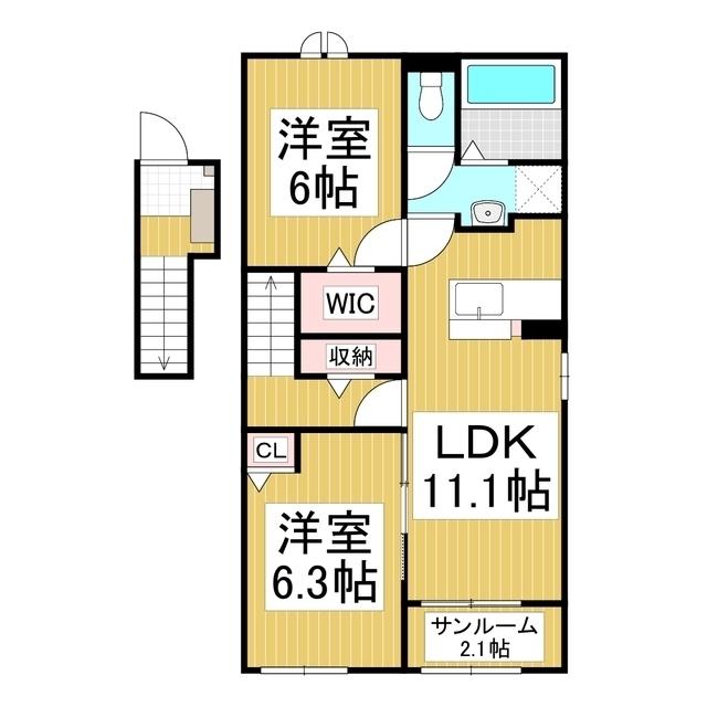 LOTTIE伊那II(2LDK/2階)の間取り写真