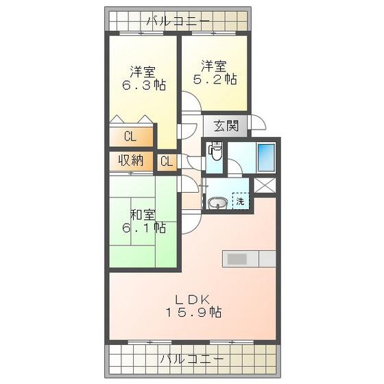 グランポルト別名(3LDK/3階)の間取り写真