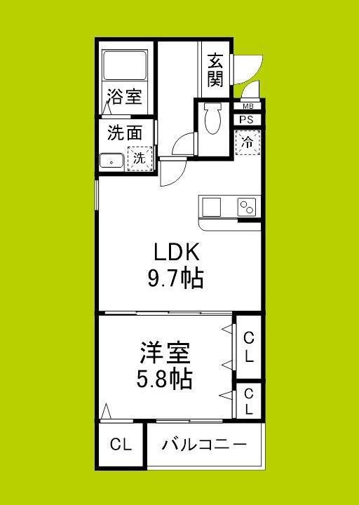 ヴェルメゾン南郷(1LDK/2階)の間取り写真