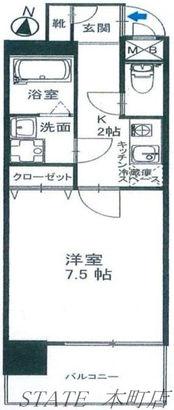ブラン靭公園(1K/9階)の間取り写真