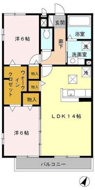 IスクエアWING(2LDK/1階)の間取り写真