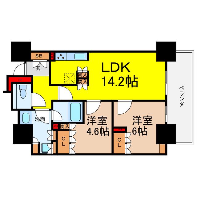 ローレルタワー堺筋本町(1SLDK/23階)の間取り写真