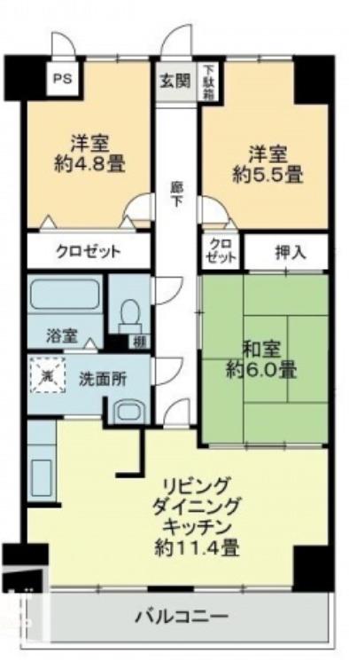 プラージュ司(3LDK/4階)の間取り写真