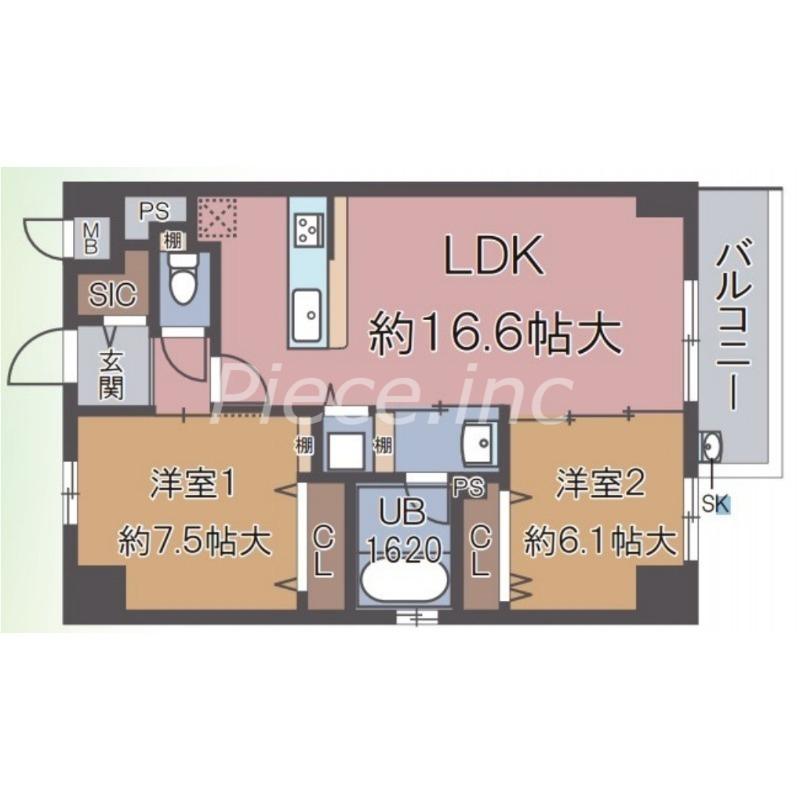 地下鉄谷町線 千林大宮駅 徒歩5分 9階建 築10年(2LDK/8階)の間取り写真
