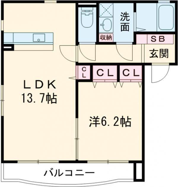 アールモニ B棟(1LDK/1階)の間取り写真
