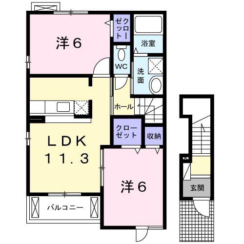 K・U・5(2LDK/2階)の間取り写真