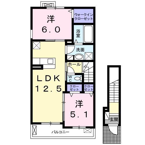 フラミンゴ(2LDK/2階)の間取り写真