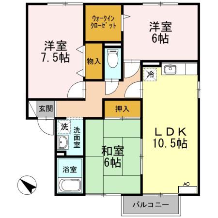 エスポワール大川田 III(3LDK/2階)の間取り写真