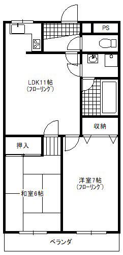 ドウェル国立(2LDK/2階)の間取り写真