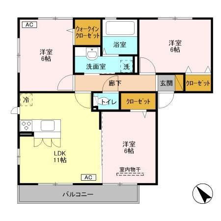 ソレイユII(3LDK/3階)の間取り写真