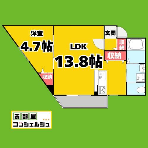 DEVELD栄生 ウエスト(1LDK/2階)の間取り写真